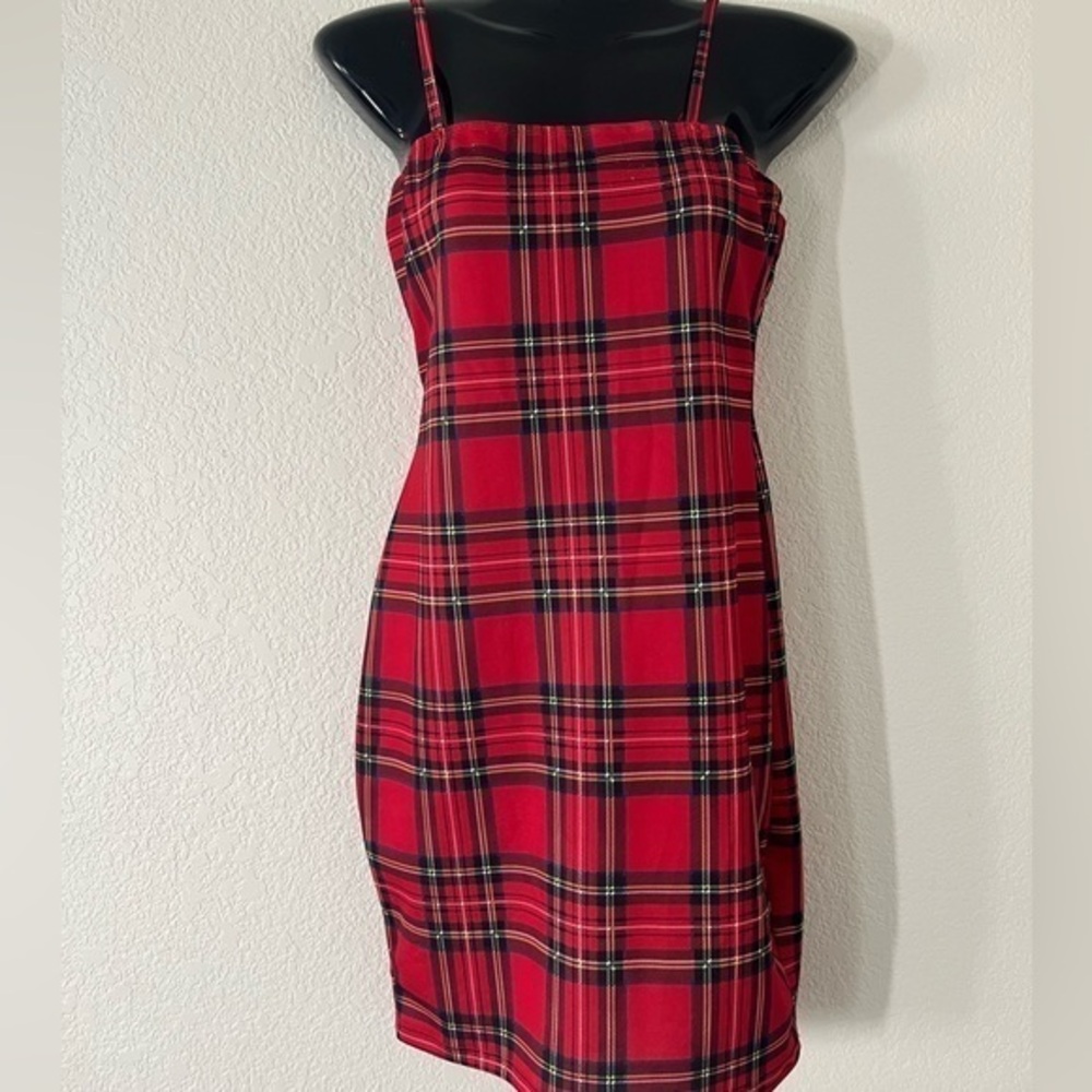 Red plaid Body con dress